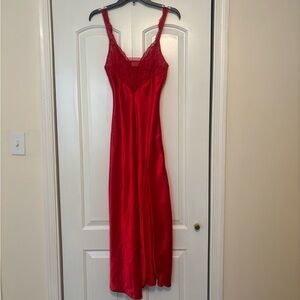 Vintage Victoria’s Secret gold label red slip satin and lace